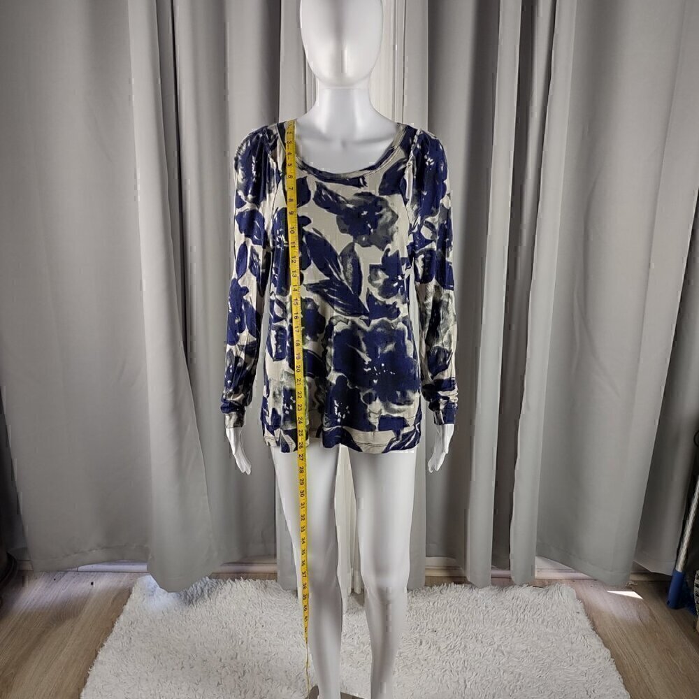 Simply Vera Womens Ivory Blue Floral Long Sleeve Casual Knit Top Size Large - Picture 5 of 11